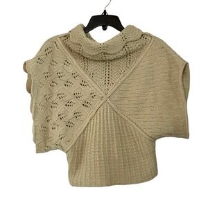 Anthropologie Sleeping on Snow Cream Cowl Neck Knit Wool Poncho Sweater - Small